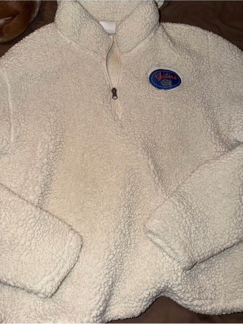 Cream Sherpa Quarter-Zip Jacket with Gators Patch